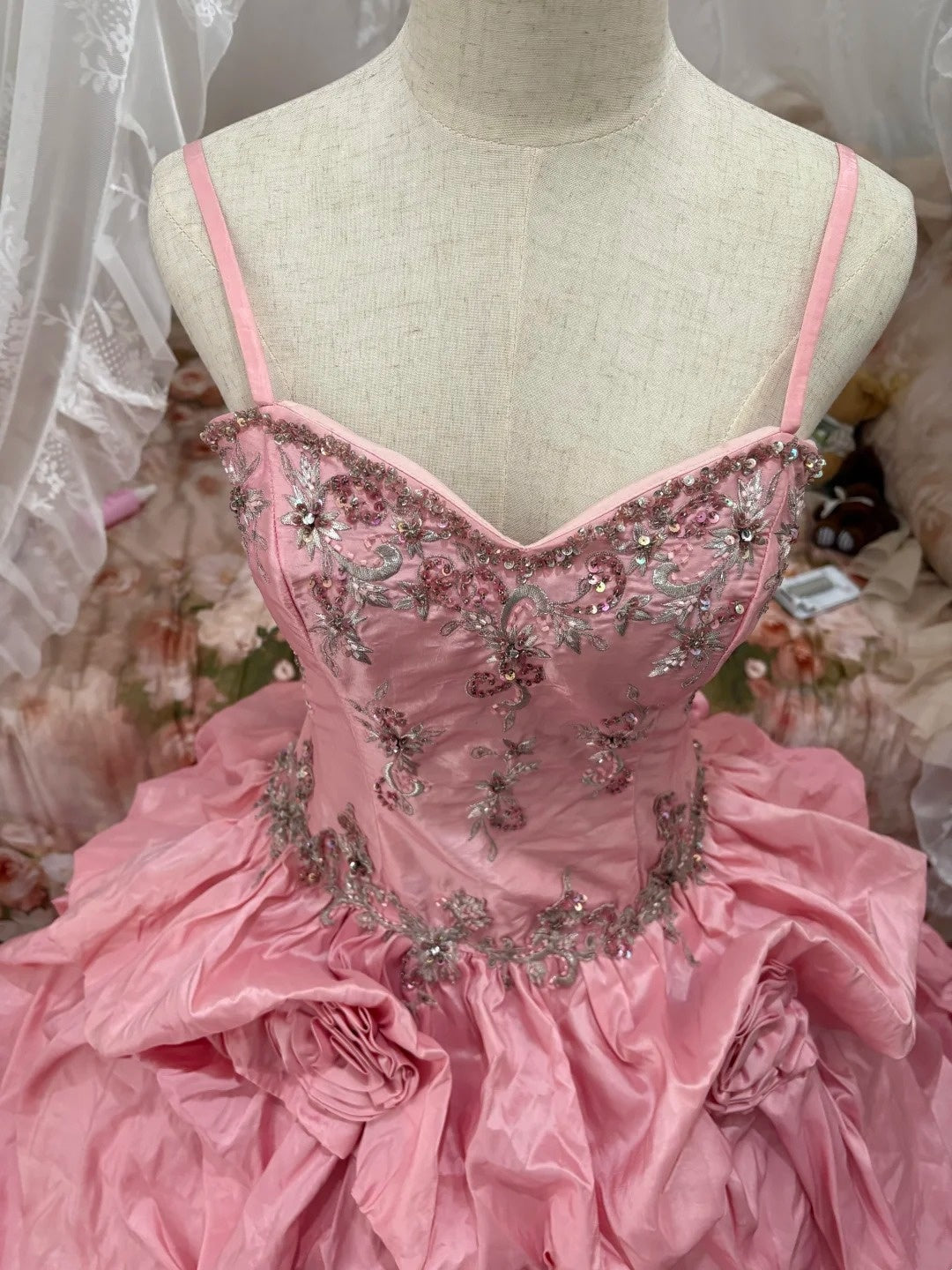Charming Ball Gown Pink Spaghetti Straps Pleated Evening Dress Quinceanera Dress 18th Birthday Prom Gown       D5163
