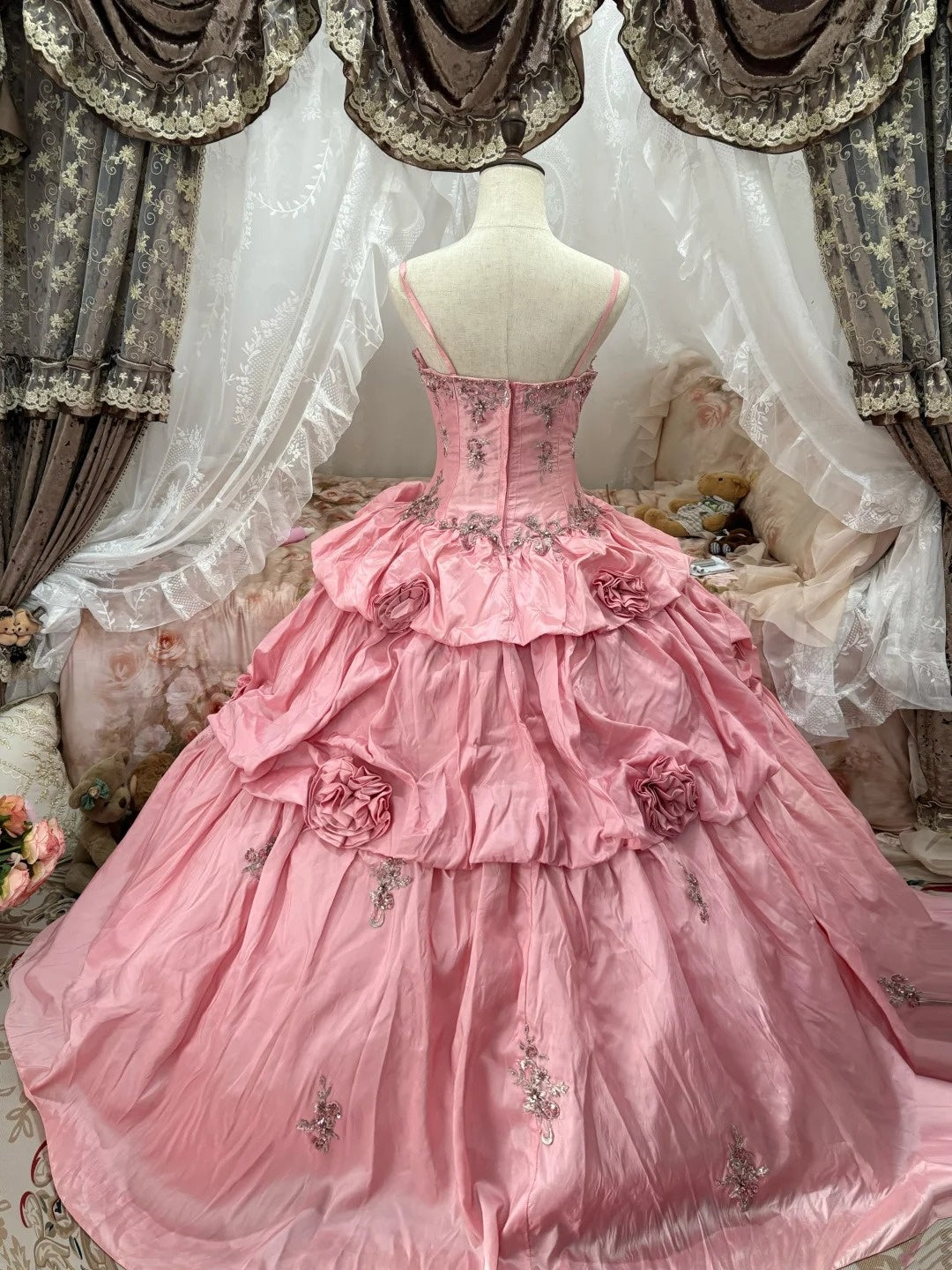 Charming Ball Gown Pink Spaghetti Straps Pleated Evening Dress Quinceanera Dress 18th Birthday Prom Gown       D5163