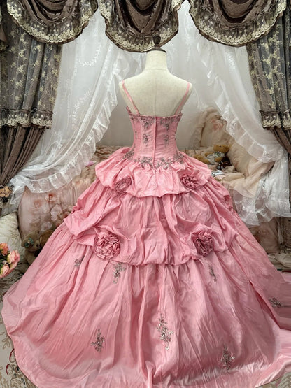 Charming Ball Gown Pink Spaghetti Straps Pleated Evening Dress Quinceanera Dress 18th Birthday Prom Gown       D5163
