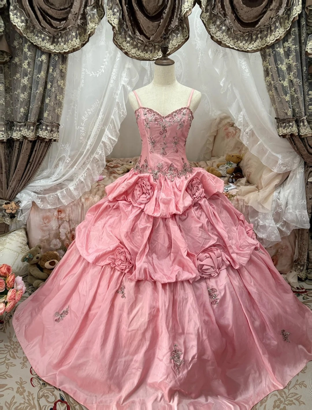 Charming Ball Gown Pink Spaghetti Straps Pleated Evening Dress Quinceanera Dress 18th Birthday Prom Gown       D5163