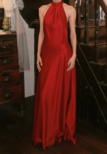 Beauty Prom Dress Satin Halter Gala Gown Evening Dress Graduation Dress     D5165