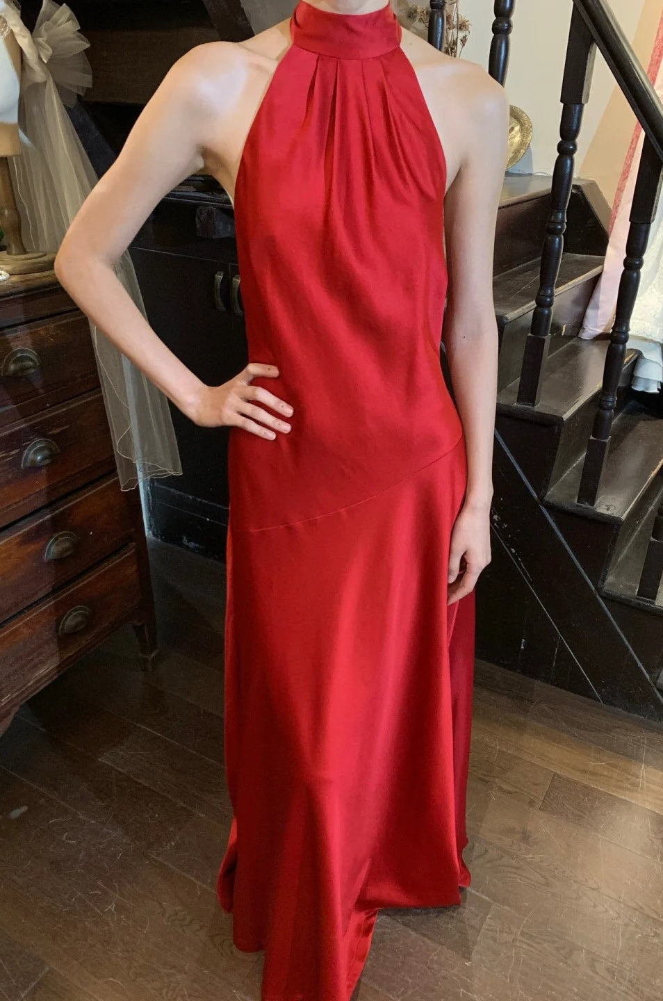 Beauty Prom Dress Satin Halter Gala Gown Evening Dress Graduation Dress     D5165