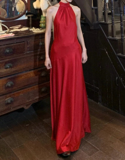 Beauty Prom Dress Satin Halter Gala Gown Evening Dress Graduation Dress     D5165