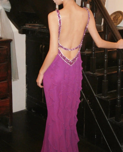 Elegant Prom Dress Spaghetti Straps Backless Crystal Gala Gown Evening Dress Graduation Dress     D5167