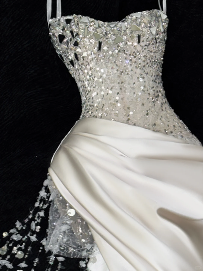 Stunning Strapless Sheath Satin Beaded Long Evening Party Dress Birthday Outfits, D980