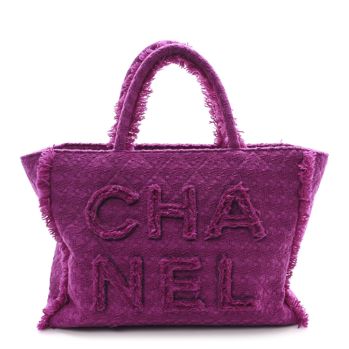 Wool Tweed Large Zipped Shopping Tote Magenta