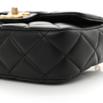 Lambskin Enamel Pearl Quilted Mini Charm Me Square Flap Black