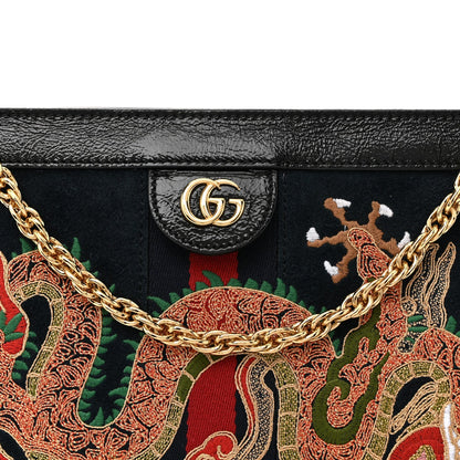 Suede Patent Web Dragon Embroidered Medium Ophidia Chain Shoulder Bag Blue Multicolor Black