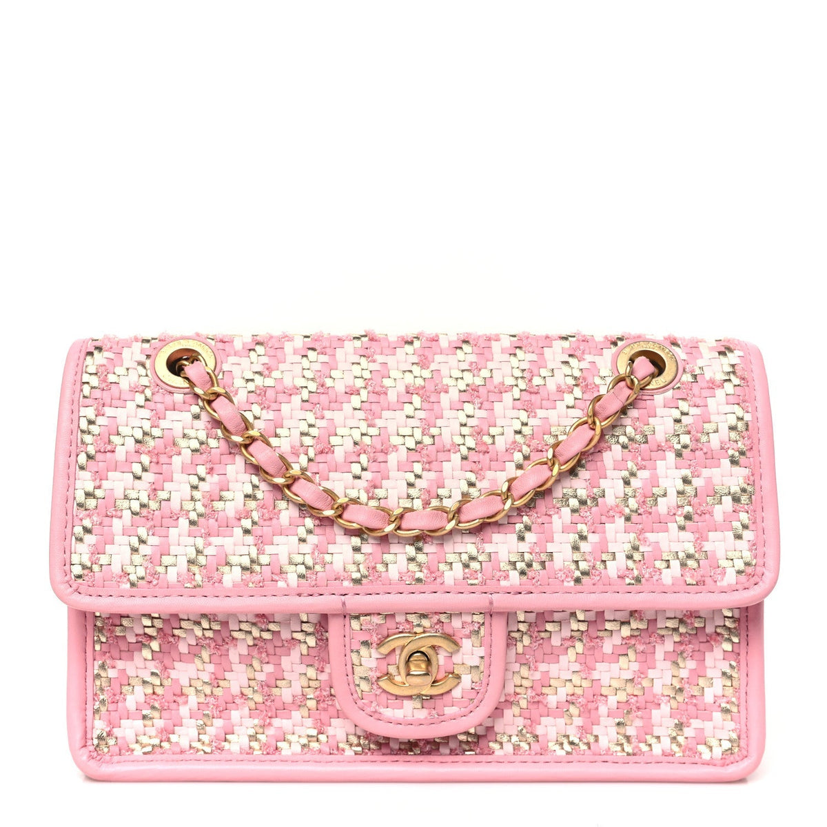 Metallic Lambskin Viscose Woven Flap Pink Gold