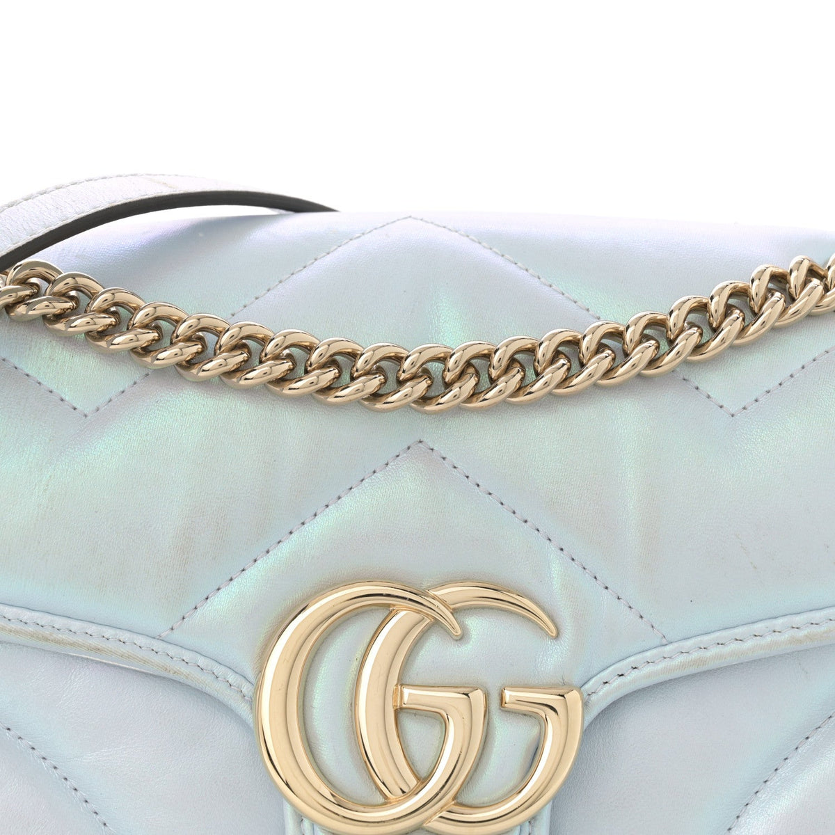 Iridescent Nappa Chevron Matelasse Small GG Marmont Shoulder Bag Iridescent Snow Light Blue