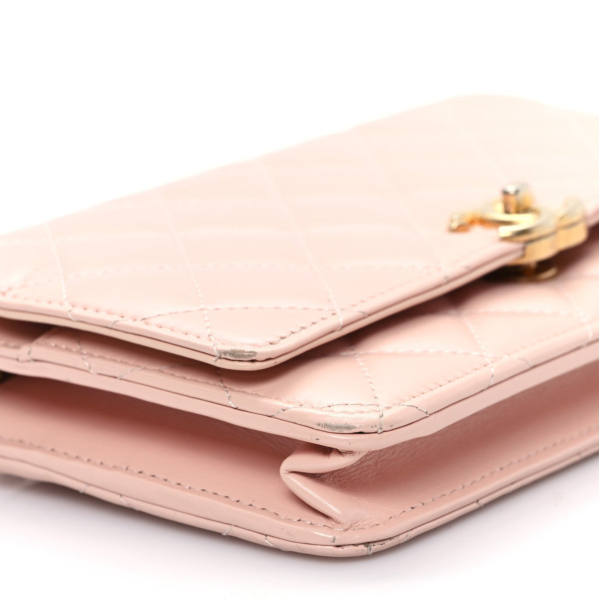 Calfskin Quilted Perfect FIt Wallet On Chain WOC Light Pink