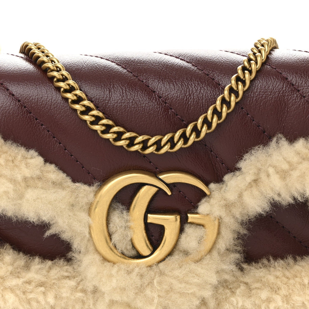 Azalea Calfskin Wool Matelasse Diagonal Super Mini GG Marmont Shoulder Bag Sand Desert