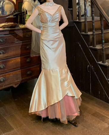 Vintage 90s Prom Dress V-neck Mermaid Gala Gown Evening Dress    D5265