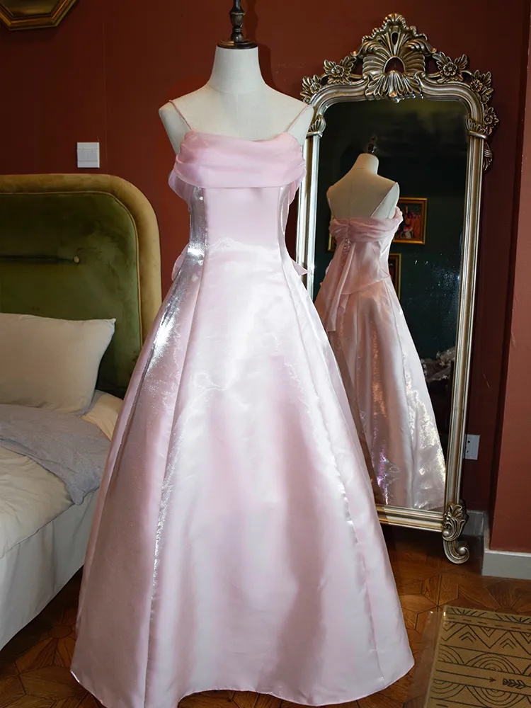 Lilac Spaghetti Straps A-Line Long Party Dress Vintage Evening Gown MD7568