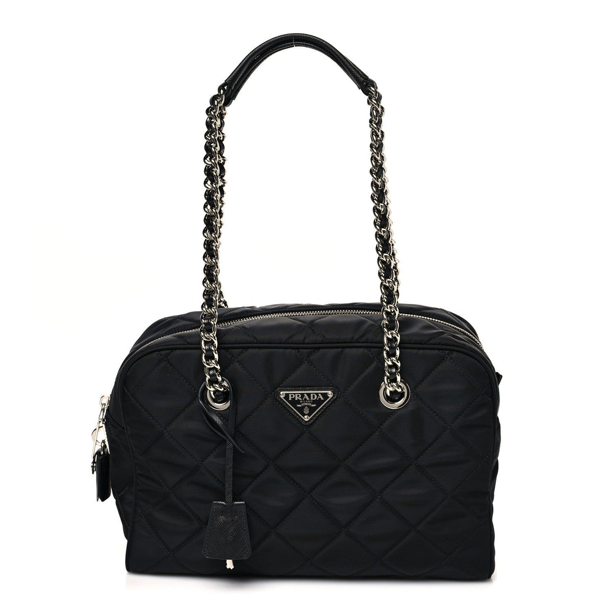 Nylon Tessuto Impuntu Quilted Shoulder Bag Black