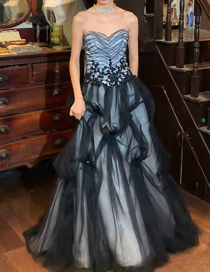 Stunning Prom Dress A Line Sweetheart Tulle Pleated Gala Gown Evening Dress    D5273
