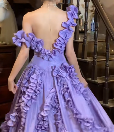 Vintage 90s Prom Dress Satin Light Purple Off Shoulder Pleated Gala Gown Evening Dress  D5292