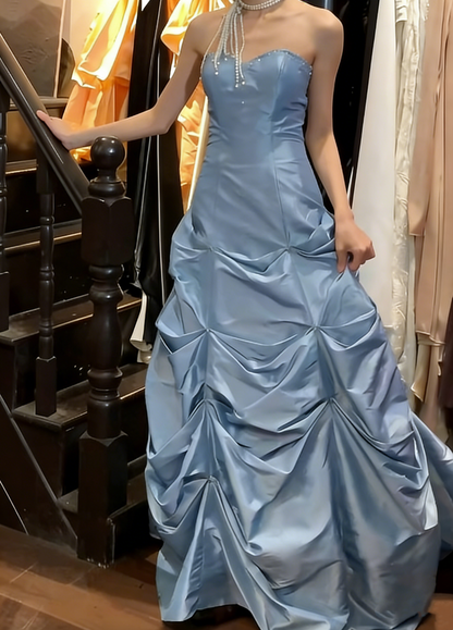 Elegant Prom Dress A Line Satin Sweetheart Pleated Gala Gown Evening Dress  D5294