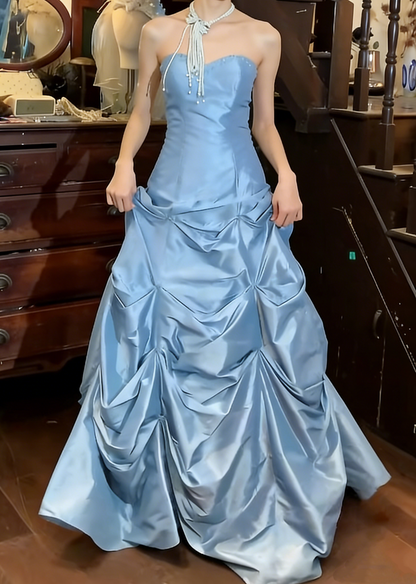 Elegant Prom Dress A Line Satin Sweetheart Pleated Gala Gown Evening Dress  D5294