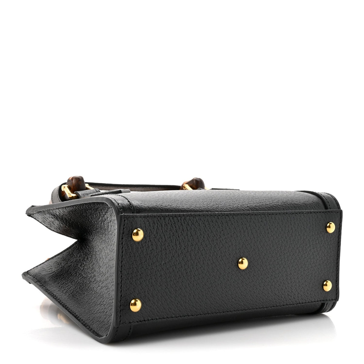 Textured Dollar Calfskin Web Mini Diana Tote Bag Black