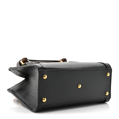 Textured Dollar Calfskin Web Mini Diana Tote Bag Black