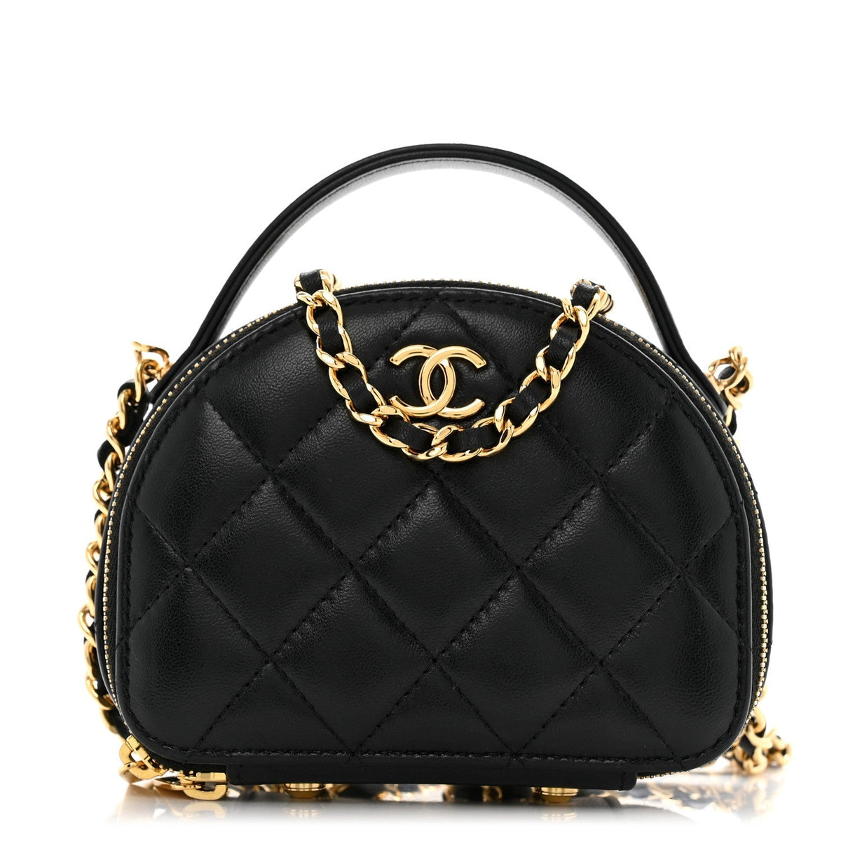 Lambskin Quilted Mini Chic Riviera Top Handle Vanity Case Black