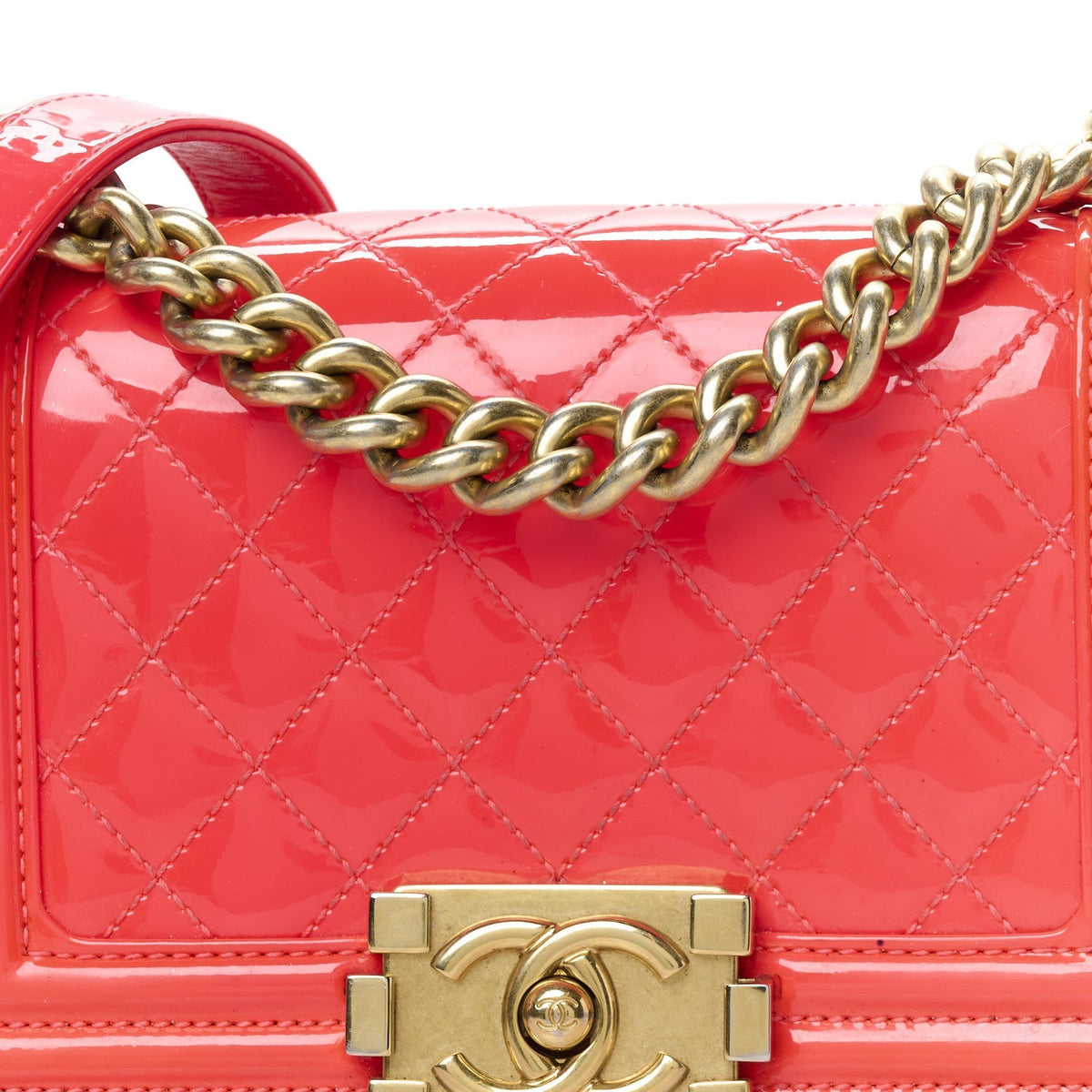 Patent Calfskin Quilted Small Boy Flap Pink