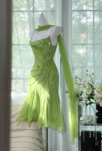 The Wizard of Oz Mermaid Spaghetti Strap Beaded Chiffon Short Homecoming Dress SH3208