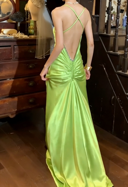 Beauty 90s Prom Dress V-neck Backless Gala Gown Evening Dress   D5313