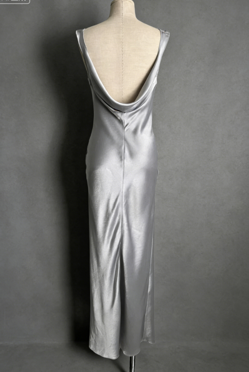 Vintage Elegant Sheath Straps Grey Satin Long Prom Dress Evening Dress SH5140