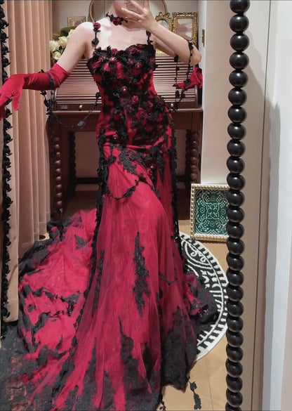 Elegant Prom Dress Wine Red Spaghetti Straps Mermaid Gala Dress Evening Dress 18th Birthday Gown      D5332