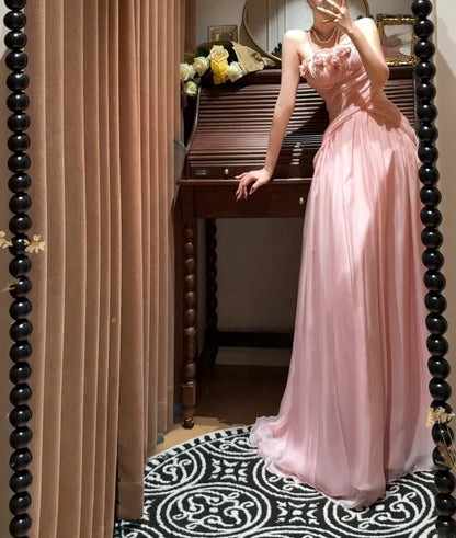 Beauty Prom Dress Pink Strapless Pleated Gala Dress Evening Dress 18th Birthday Gown      D5333