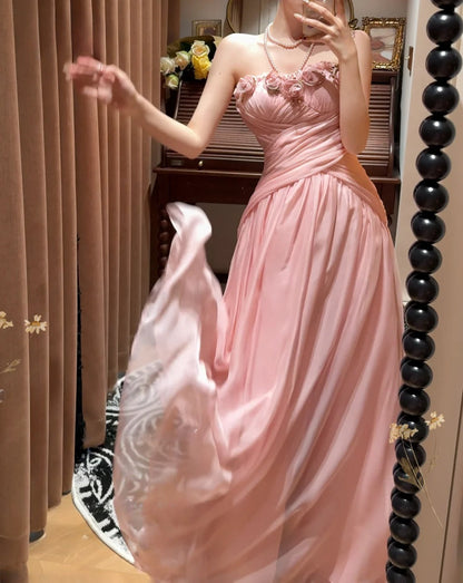 Beauty Prom Dress Pink Strapless Pleated Gala Dress Evening Dress 18th Birthday Gown      D5333