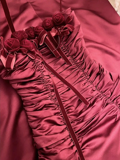 Stunning Prom Dress A Line Wine Red Strapless Pleated Gala Dress Evening Dress 18th Birthday Gown      D5334