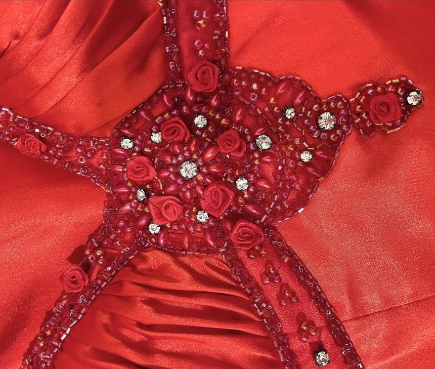 Stunning Prom Dress Red V-neck Mermaid Gala Dress Evening Dress 18th Graduation Gown      D5338