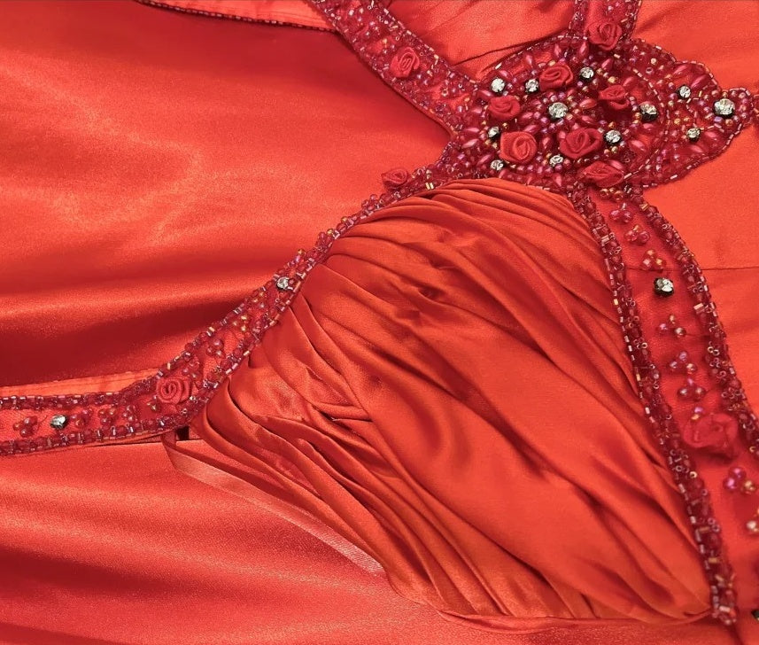 Stunning Prom Dress Red V-neck Mermaid Gala Dress Evening Dress 18th Graduation Gown      D5338