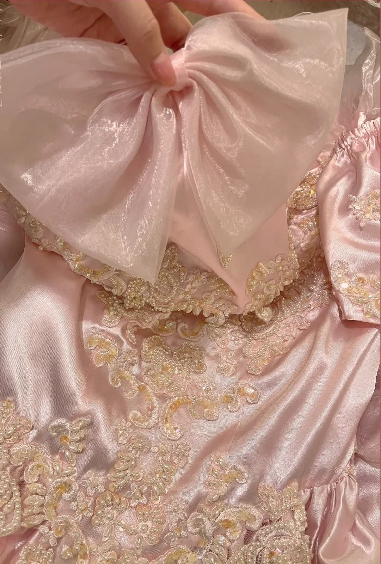 Charming Prom Dress A Line Light Pink V-neck Gala Dress Evening Dress 18th Graduation Gown      D5339