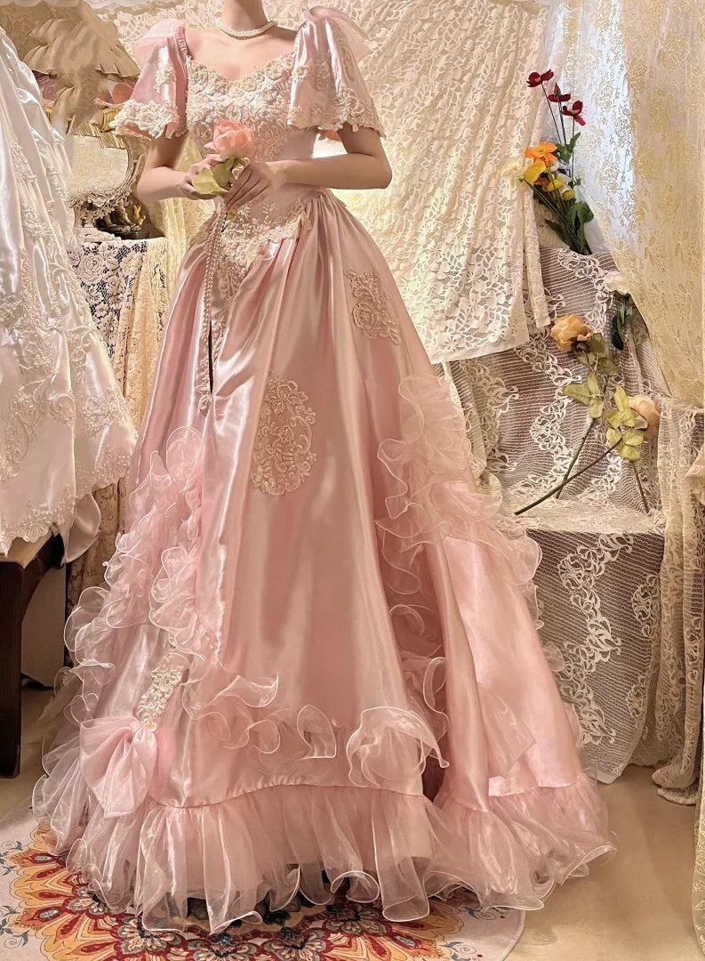 Charming Prom Dress A Line Light Pink V-neck Gala Dress Evening Dress 18th Graduation Gown      D5339
