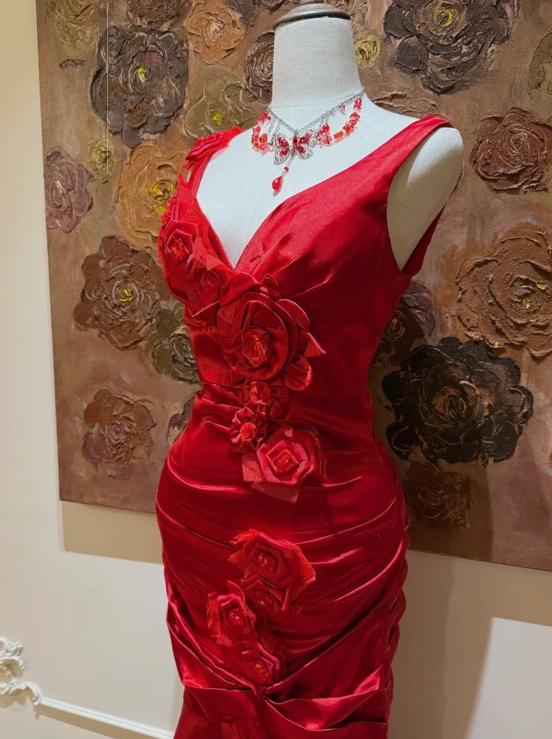 Stunning Prom Dress Red Satin Straps Gala Dress Evening Dress 18th Graduation Gown      D5343