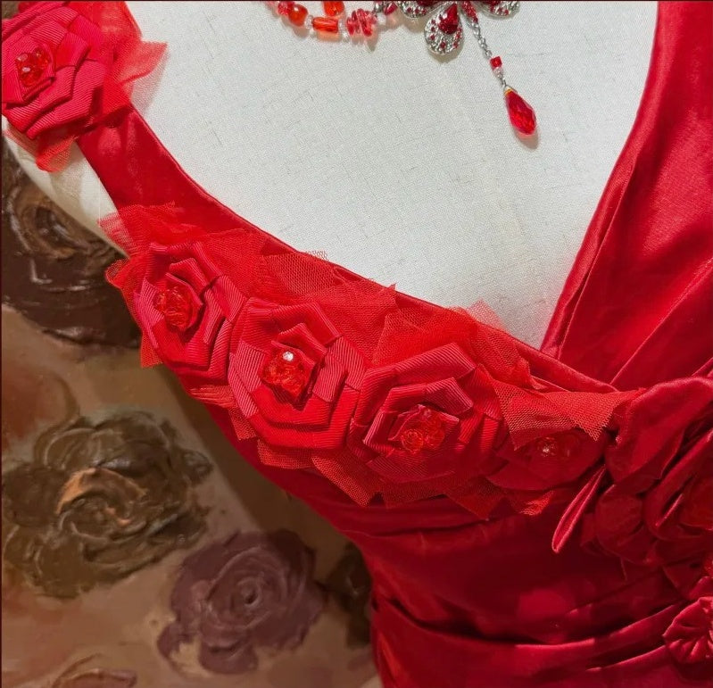Stunning Prom Dress Red Satin Straps Gala Dress Evening Dress 18th Graduation Gown      D5343