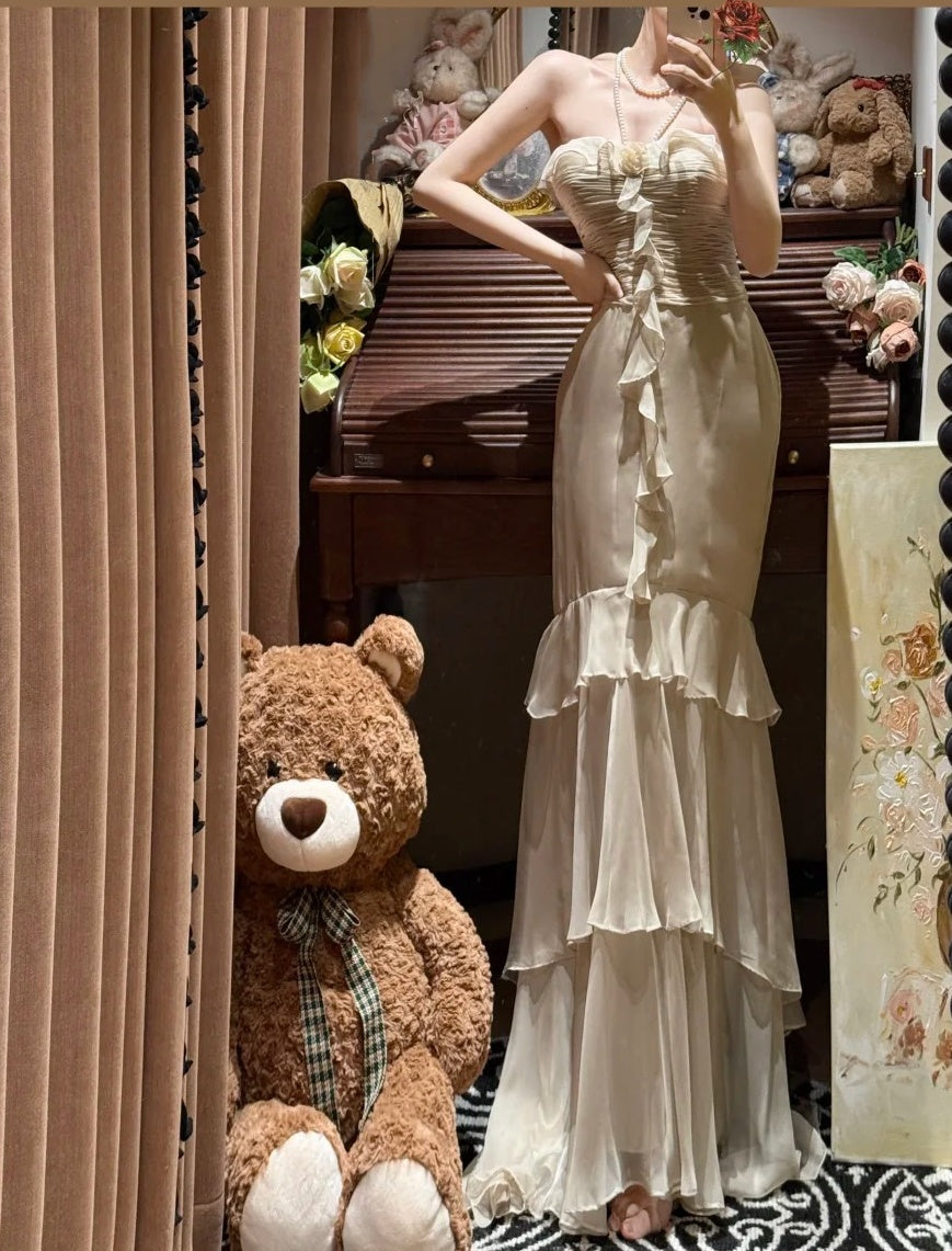 Elegant Prom Dress Chiffon Strapless Mermaid Gala Dress Evening Dress 18th Graduation Gown      D5344