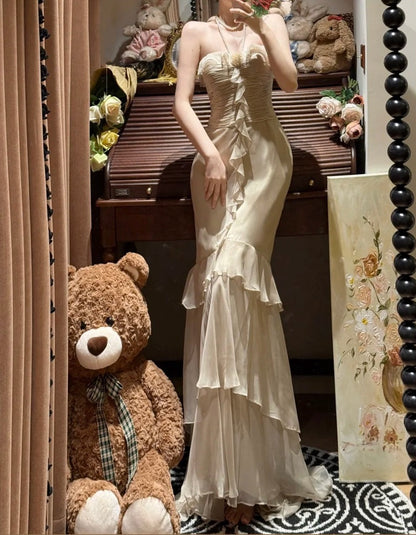 Elegant Prom Dress Chiffon Strapless Mermaid Gala Dress Evening Dress 18th Graduation Gown      D5344