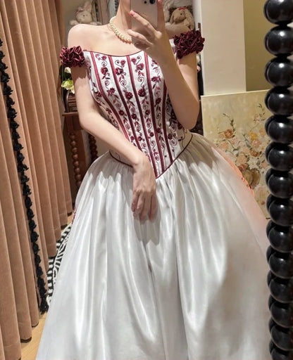 Charming Ball Gown Satin Off Shoulder Pleated Evening Dress Quinceanera Dress 18th Birthday Prom Gown       D5345