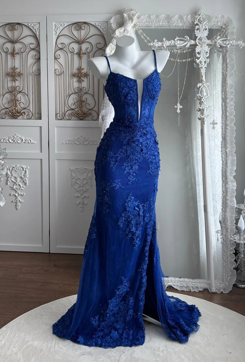 Elegant Prom Dress Lilac Spaghetti Straps Slit Mermaid Gala Dress Evening Dress 18th Birthday Gown      D5347