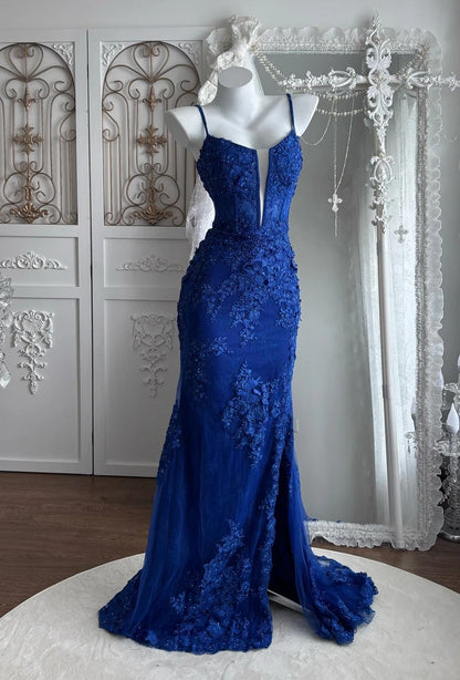 Elegant Prom Dress Lilac Spaghetti Straps Slit Mermaid Gala Dress Evening Dress 18th Birthday Gown      D5347