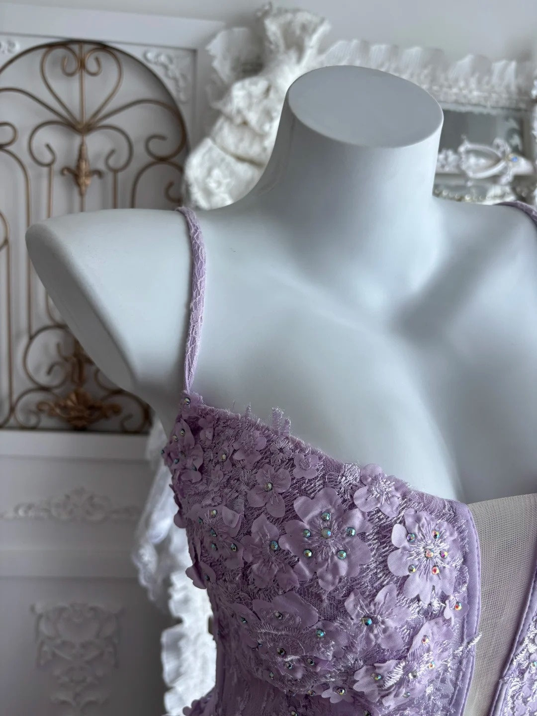 Elegant Prom Dress Lilac Spaghetti Straps Slit Mermaid Gala Dress Evening Dress 18th Birthday Gown      D5347