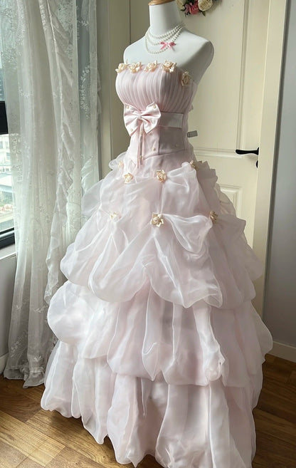 Stunning Prom Dress Light Pink Strapless Pleated Gala Dress Evening Dress 18th Birthday Gown      D5351