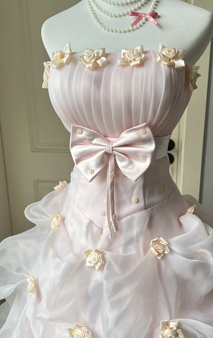 Stunning Prom Dress Light Pink Strapless Pleated Gala Dress Evening Dress 18th Birthday Gown      D5351