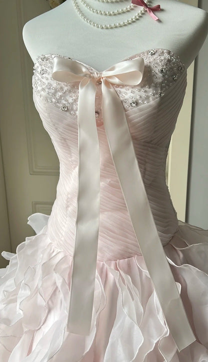 Stunning Prom Dress Light Pink Sweetheart Tiered Gala Dress Evening Dress 18th Birthday Gown      D5352