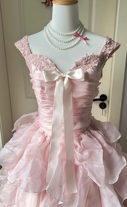 Beauty Ball Gown Light Pink Sweetheart Tiered Evening Dress Sweet 16th Dress Birthday Party Gown       D5353